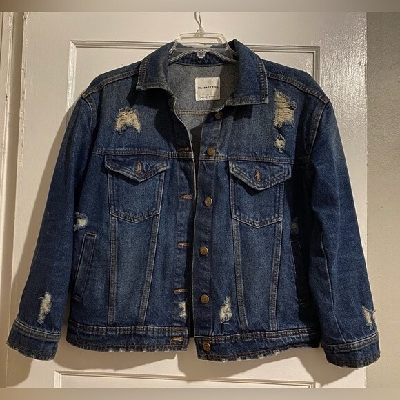 Celebrity Pink Dark Wash Frayed Jean Jacket - Picture 1 of 13